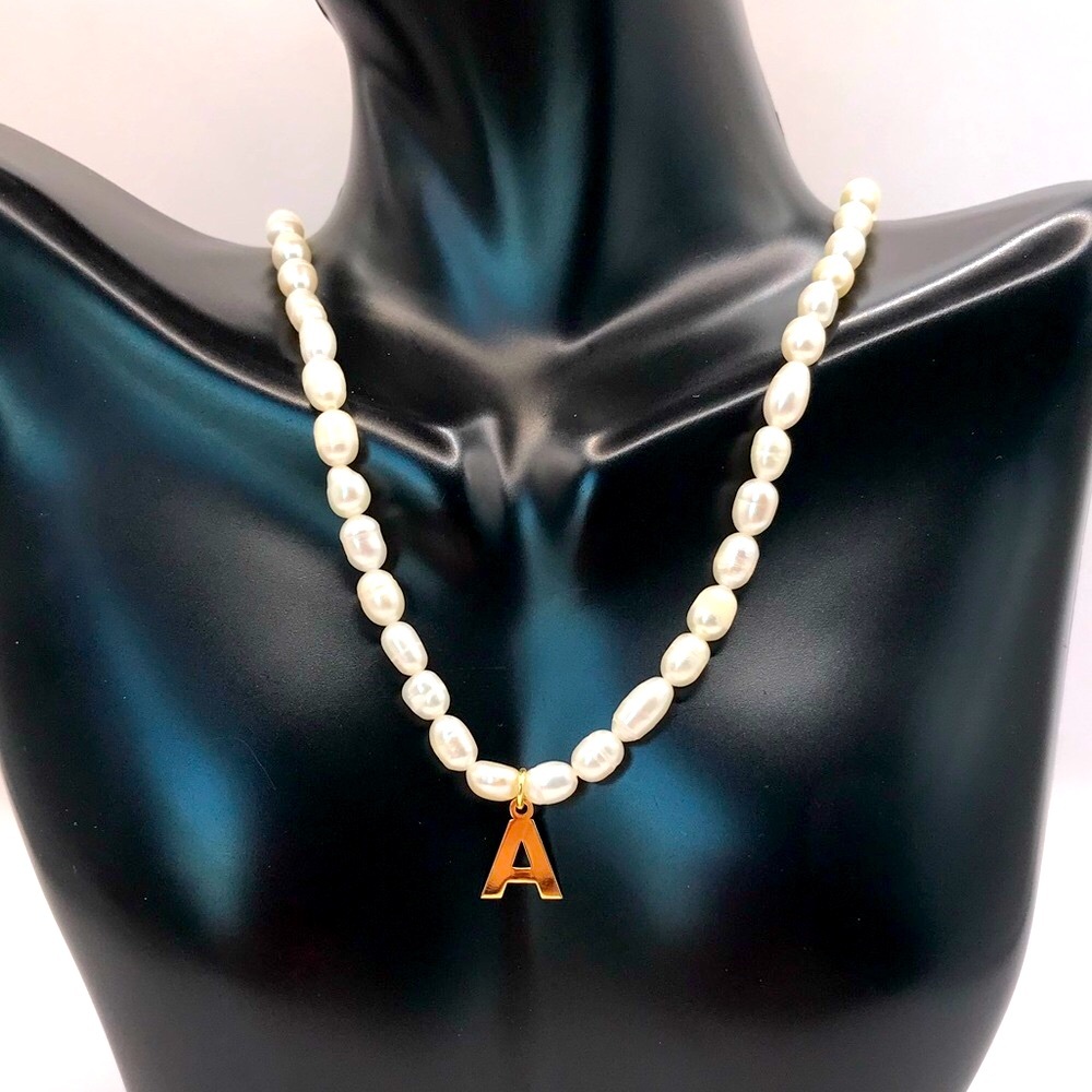 Elements Pearl Necklace with Gold-Tone Initial “A” Pendant